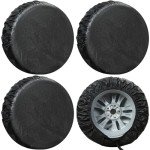 Tire Covers 4 Pack, Tough Tire Wheel Protector for Truck, SUV, Trailer, Camper, RV, Carbon Fiber Spare Tire Cover Sun Rain Snow Protector, Universal Fits Tire Diameters 26.75-29 inches, Black