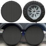 Tire Covers 4 Pack, Tough Tire Wheel Protector for Truck, SUV, Trailer, Camper, RV, Carbon Fiber Spare Tire Cover Sun Rain Snow Protector, Universal Fits Tire Diameters 26.75-29 inches, Black