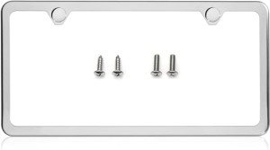 LFPartS 2 Hole Slim Style Polished Stainless Steel License Plate Frame Mirror Finish, Chrome