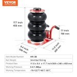VEVOR Air Jack, 3 Ton/6600 lbs Triple Bag Air Jack, Air Bag Jack Lift Up to 15.75 Inch, 3-5S Fast Lifting Air Bag Jack for Cars with Short Handle (Red)
