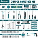 Sundpey Home Tool Kit 257-PCs - Household Basic Repair Tool Set for Men Women - General Hand Mechanic's Tool Set & Screwdriver Set & Wrench Set & Socket & Portable Tool Box Storage Case Blue