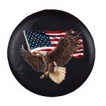 Spare Tire Cover, Wheel Cover with American Eagle USA Flag PVC Leather Waterproof Dust-Proof Universal Fit for Jeep Trailer RV SUV Camper Vehicle (16 Inch)