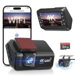 Dash Cam Front and Rear Camera, 4k+1080P WiFi Dual Dash Cam with APP, 3’’ IPS Dash Camera for Cars with Free 64GB Card, Otovoda Dashboard Camera with Night Vision, 24/7 Parking Monitor, WDR