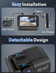 Dash Cam Front and Rear Camera, 4k+1080P WiFi Dual Dash Cam with APP, 3’’ IPS Dash Camera for Cars with Free 64GB Card, Otovoda Dashboard Camera with Night Vision, 24/7 Parking Monitor, WDR
