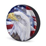 Jayke Joy Spare Tire Cover, Wheel Cover with American Eagle US Flag PVC Leather Waterproof Dust-Proof Universal Fit for Jeep Trailer RV SUV Camper Vehicle (14 Inch)