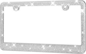 HOTOR License Plate Frame - Lastingly Bling and Sparkly License Plate Frame for Women, Stainless Steel & Obstruction-Free Frame with Multifaceted Rhinestones,White, 1 Pack