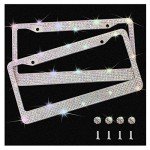 Bling License Plate Frames with High End Ribbon Gift Box,2 Pack Rhinestone License Plate Frame,Handcrafted Crystal Premium Stainless Steel Bling License Plate Frame for Women,Birthday