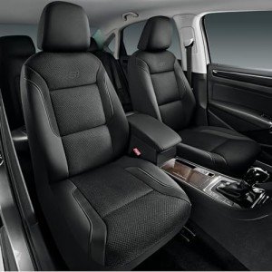 Skechers Memory Foam Leather Car Seat Covers, Air Cool Mesh Thick Seat Covers, Two Front car seat Protector, Airbag Compatible, Automotive Comfort Protection for Most Cars, Vans, Trucks, SUV (Black)