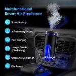 Smart Car Air Freshener with 3 Essential Oils, Car Fresheners Long Lasting, Rechargeable Car Aroma Diffuser and DIY Perfume Choose, Smart Auto On/Off(Black)