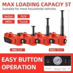 ROGTZ Electric Hydraulic Car Jack Kit with Impact Wrench and Tire Inflator Pump, 5 Ton 12V Hydraulic Jack for SUV Sedans Tire Change with LED Light(Red)