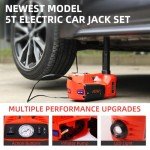 ROGTZ Electric Hydraulic Car Jack Kit with Impact Wrench and Tire Inflator Pump, 5 Ton 12V Hydraulic Jack for SUV Sedans Tire Change with LED Light(Red)