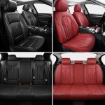 MINGBRON Red Car Seat Covers,Leather Car Seat Cover, Waterproof Seat Covers Full Set, Fit RAV4 Accord Altima Rogue CX5 CRV Wine Red