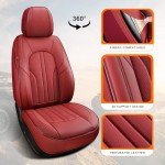 MINGBRON Red Car Seat Covers,Leather Car Seat Cover, Waterproof Seat Covers Full Set, Fit RAV4 Accord Altima Rogue CX5 CRV Wine Red