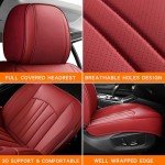 MINGBRON Red Car Seat Covers,Leather Car Seat Cover, Waterproof Seat Covers Full Set, Fit RAV4 Accord Altima Rogue CX5 CRV Wine Red