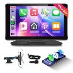 Podofo Wireless Carplay Screen for Car,7inch 1080P HD IPS Touch Screen Portable Car Radio Audio Receivers, Wireless Android Auto Screen 2 Mount/2 Bluetooth/MirrorLink/GPS/Voice Control/AUX/FM Transmit