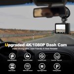 Dash Camera, 4K/1080p Dash Camera Front and Rear, Built-in WiFi, Dash Cam with 64GB SD Card, Full HD 2.0” IPS Screen, for App Control, G-Sensor, Loop Recording, and Parking Mode