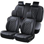 Coverado Car Seat Covers Full Set, Front and Back Seat Covers for Cars, Luxury Faux Leather Waterproof Seat Covers, Black Car Seat Covers, Car Seat Protector Accessories Universal Fit Most Vehicles