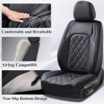 Coverado Car Seat Covers Full Set, Front and Back Seat Covers for Cars, Luxury Faux Leather Waterproof Seat Covers, Black Car Seat Covers, Car Seat Protector Accessories Universal Fit Most Vehicles