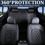 Coverado Car Seat Covers Full Set, Front and Back Seat Covers for Cars, Luxury Faux Leather Waterproof Seat Covers, Black Car Seat Covers, Car Seat Protector Accessories Universal Fit Most Vehicles