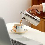 Meelioliving Small French Press 350ml Coffee Maker, Double-Wall Insulated French Press Coffee Press Stainless Steel, Included 2 Extra Fliters and 1 Coffee Spoon (1 cup, 12 OZ)