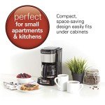 Hamilton Beach 5 Cup Drip Coffee Maker with Easy FrontFill Basket, Compact Design, Programmable Clock, Glass Carafe, Auto Pause and Pour, Black & Stainless Steel (46111)