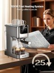20 Bar Espresso Coffee Machine with Rapid Cold Brew Technology, Separate Milk Tank, Touch Screen Control, Water Tank, Ideal for Lattes, Cappuccinos, Americano, Home & Office Use, Stainless Steel