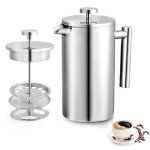 34oz French Press Coffee Maker, 1000ml Stainless Steel Double Insulated Cafetiere 8 Cup Espresso Coffee Press, Portable Coffee Plunger Pot for Home, Office, Camping