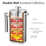 34oz French Press Coffee Maker, 1000ml Stainless Steel Double Insulated Cafetiere 8 Cup Espresso Coffee Press, Portable Coffee Plunger Pot for Home, Office, Camping