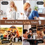 34oz French Press Coffee Maker, 1000ml Stainless Steel Double Insulated Cafetiere 8 Cup Espresso Coffee Press, Portable Coffee Plunger Pot for Home, Office, Camping