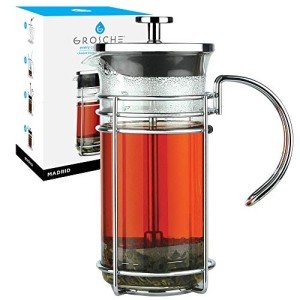 GROSCHE MADRID French Press - Premium Coffee and Tea Maker - 0.35L - 11.8oz - Borosilicate Glass Beaker - Dual Filter System For Rich Brew - Versatile Brewing | Stainless Steel Filter