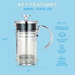GROSCHE MADRID French Press - Premium Coffee and Tea Maker - 0.35L - 11.8oz - Borosilicate Glass Beaker - Dual Filter System For Rich Brew - Versatile Brewing | Stainless Steel Filter