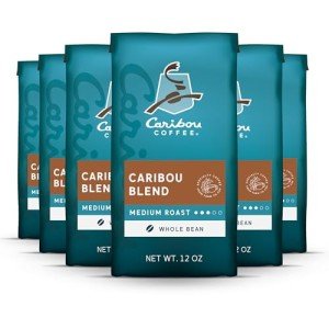 Caribou Coffee, Medium Roast Whole Bean Coffee - Caribou Blend 72 Ounces (6 Bags of 12 Ounces)
