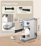 atatix Espresso Machine with Milk Frother, 20 Bar High Pressure Professional Espresso Maker Automatic, Compact Stainless Steel Coffee Machine for Cappuccino, Latte, Gift for Coffee Lover, Silver