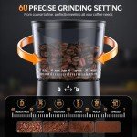 QJA Conical Burr Coffee Grinder Electric, Adjustable Touchscreen Coffee Bean Grinder with 60 Grinding Settings for Home Use, 60 Seconds Timer & 1-8 Cup, Anti-static, Stainless Steel