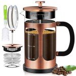 YMMIND French Press Coffee Maker (34oz 1Quart 5-6Cup) Coffee Press, with 4 Filters System, Heat Resistant Thickness Borosilicate Glass, Cold Brew Coffee Tea Pot Gifts (Copper)