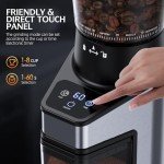 QJA Conical Burr Coffee Grinder Electric, Adjustable Touchscreen Coffee Bean Grinder with 60 Grinding Settings for Home Use, 60 Seconds Timer & 1-8 Cup, Anti-static, Stainless Steel