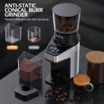 QJA Conical Burr Coffee Grinder Electric, Adjustable Touchscreen Coffee Bean Grinder with 60 Grinding Settings for Home Use, 60 Seconds Timer & 1-8 Cup, Anti-static, Stainless Steel