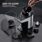 QJA Conical Burr Coffee Grinder Electric, Adjustable Touchscreen Coffee Bean Grinder with 60 Grinding Settings for Home Use, 60 Seconds Timer & 1-8 Cup, Anti-static, Stainless Steel