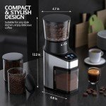 QJA Conical Burr Coffee Grinder Electric, Adjustable Touchscreen Coffee Bean Grinder with 60 Grinding Settings for Home Use, 60 Seconds Timer & 1-8 Cup, Anti-static, Stainless Steel