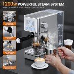 LERTIN Espresso Machine, 20Bar Compact Stainless Espresso Maker, With Milk Frother Steam Wand, 57.5OZ Removable Water Tank, Displays Making Time & Water Temperature, Cold Brew & Cappuccino, Silver