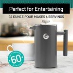 Coffee Gator French Press Coffee Maker - 34oz Thermal Insulated Brewer Plus Travel Jar - Large Capacity, Double Wall Stainless Steel - Orange