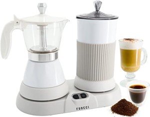 FUOCCI Espresso Maker With Milk Frother 3 To 5 Cups Italian Coffee Maker Electric Moka Pot And Frother For Cappuccino, Mocha, Latte Macchiato Cuban Coffee Maker Electric Cafeteras Electricas Modernas