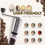 Vivaant Manual Coffee Grinder — Hand Coffee Grinder with Adjustable Dragon Tooth Stainless Steel Conical Burr, No-Power, Manual Coffee Grinder for Drip Coffee, Espresso, French Press, and More!