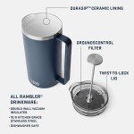 YETI Rambler 34 oz. French Press Coffee Maker, with GroundsControl Filter, Navy