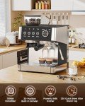 Espresso Machine with Grinder, 20 Bar Expresso Coffee Machines with Milk Frother Steam Wand, Professional Espresso Maker with Removable Water Tank, Cappuccino & Latte Machine for Home