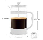 Utopia Kitchen 51 Ounce 1.5 Liter French Press Coffee Maker, Tea Maker, Travel Coffee Presses, Heat Resistant Thickened Borosilicate Coffee Pot for Camping Travel Gifts, White Pack of 1
