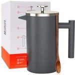 Barista Warrior French Press with Thermometer - Insulated Coffee Press - Stainless Steel French Press Coffee Maker (1.0L, 34 fl oz, Gray)