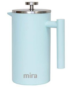 MIRA 20 oz Insulated French Press - Stainless Steel Coffee & Tea Maker - Double Wall Temperature Control Brewer, Pearl Blue