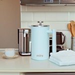 MIRA 20 oz Insulated French Press - Stainless Steel Coffee & Tea Maker - Double Wall Temperature Control Brewer, Pearl Blue
