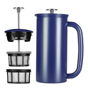 ESPRO P7 French Press Coffee Maker - Double-Walled Stainless Steel Insulated with Micro-Filter, 32 Ounces, Aegean Blue